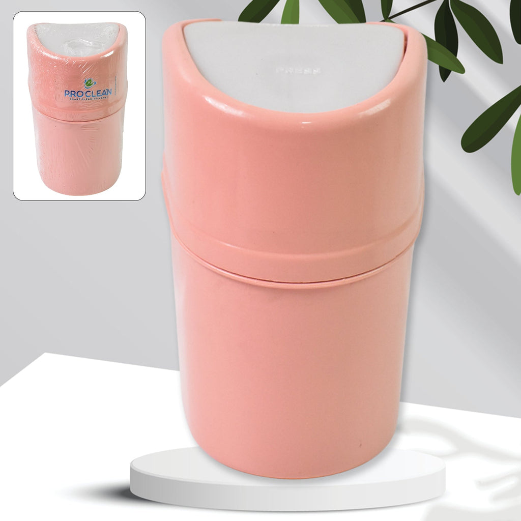 Mini Dustbin with lid on a clean wooden desk, ready for small waste.