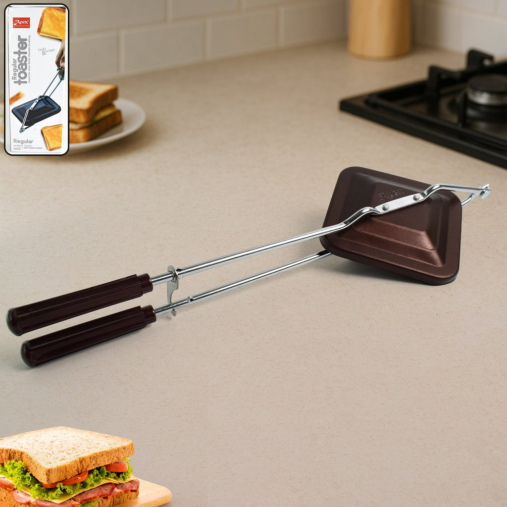 Gas Stove Sandwich Toaster making crispy grilled sandwich with non-stick surface.