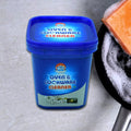 Oven Cleaner Powder in a white jar, ready for use with a cleaning sponge.