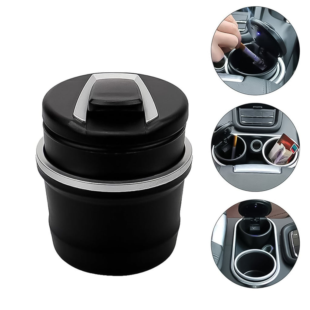 Portable car ashtray with blue LED light illuminated inside