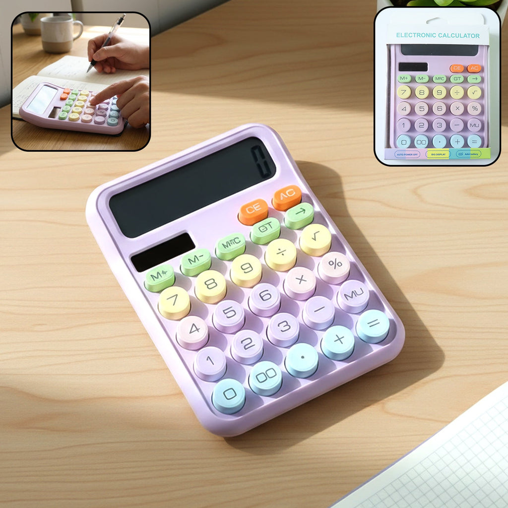 Colorful soft multicolor keys on electronic desktop calculator
