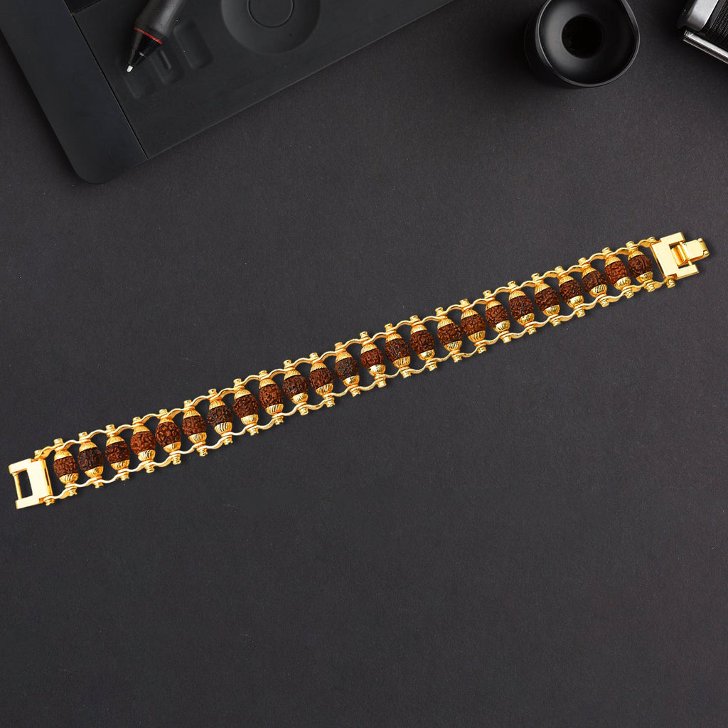 Full view of a Golden Rudraksha Bracelet, showcasing its modern design and spiritual beads.