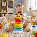 Vibrant plastic jumbo stacking rings for toddlers, promoting early learning.
