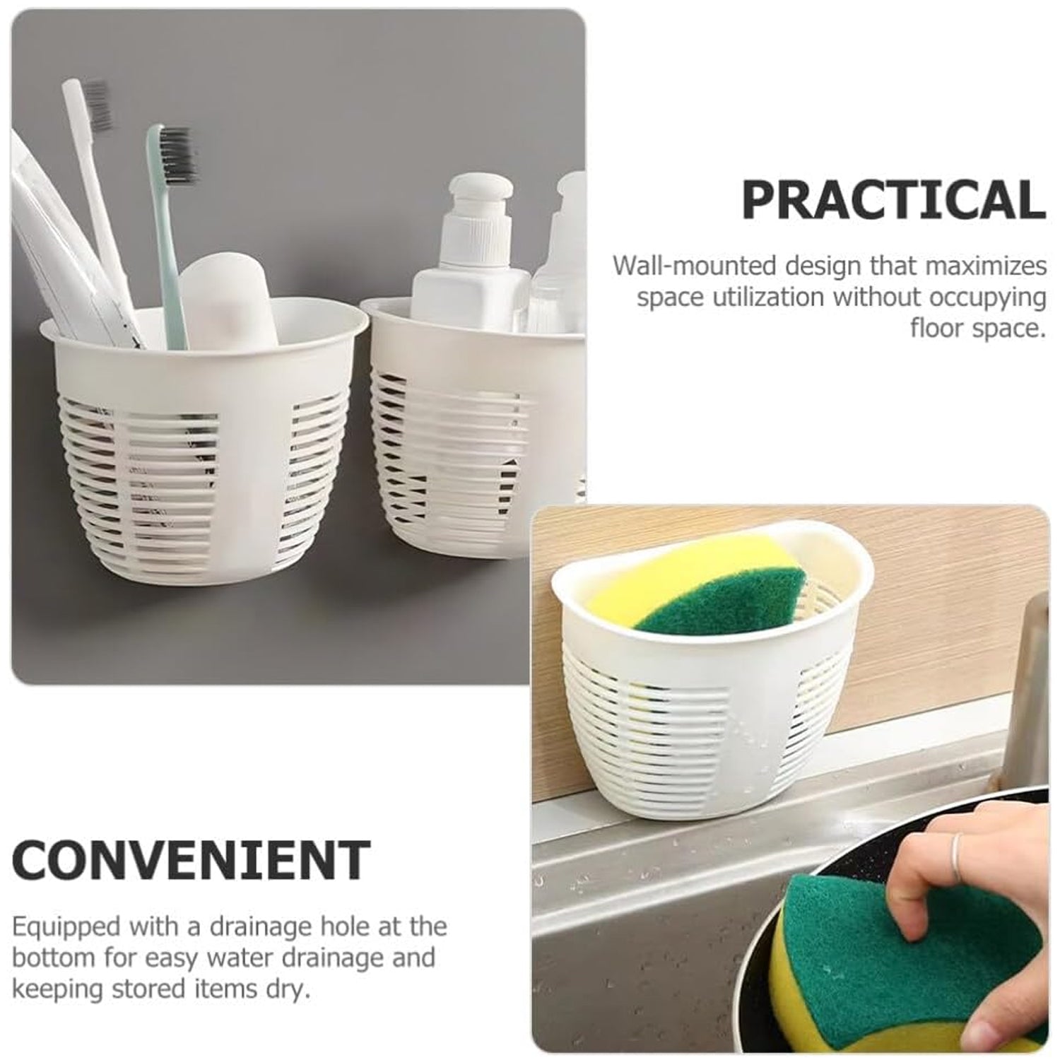 Empty white hanging plastic storage basket showcasing its sleek, minimalist design.