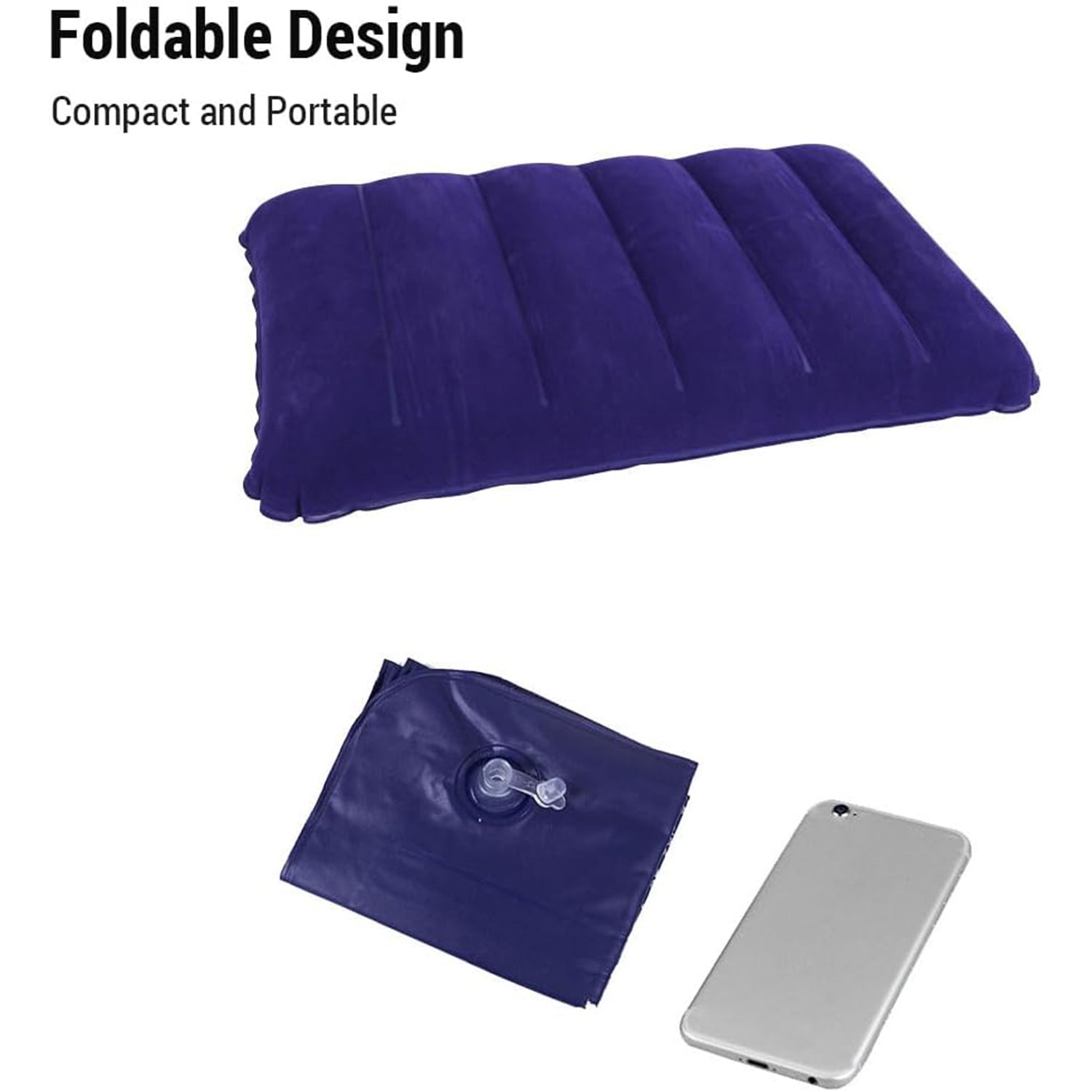 Diagram illustrating the easy inflation and deflation of the velvet air pillow.
