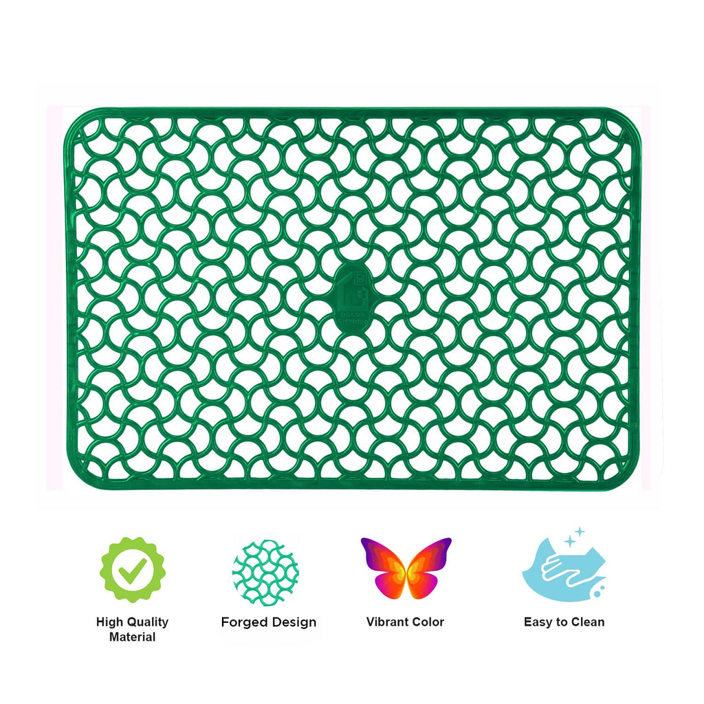 Close-up of durable PVC mats inside a fridge drawer.