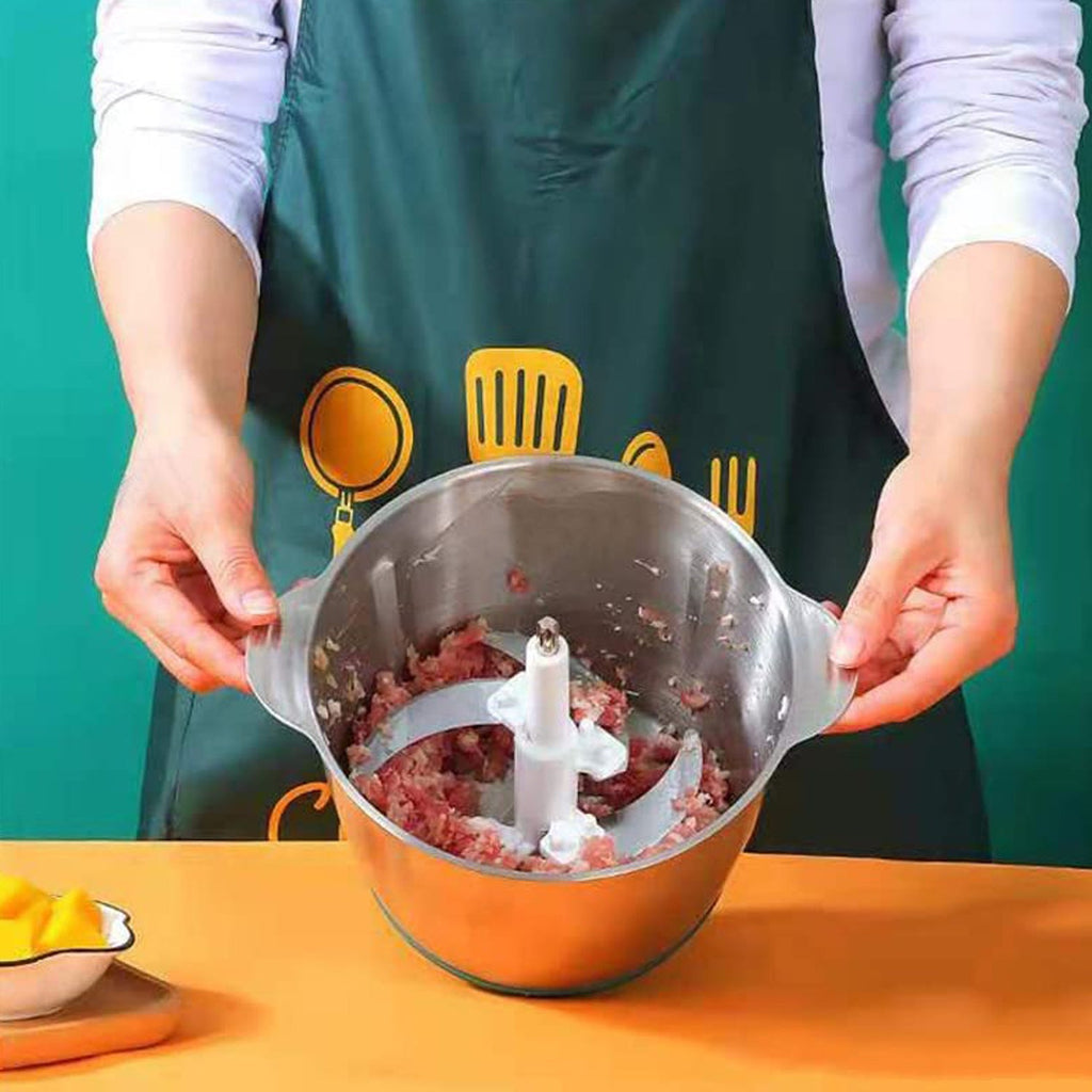 Side profile of the CookAura electric meat grinder, emphasizing its sturdy build.