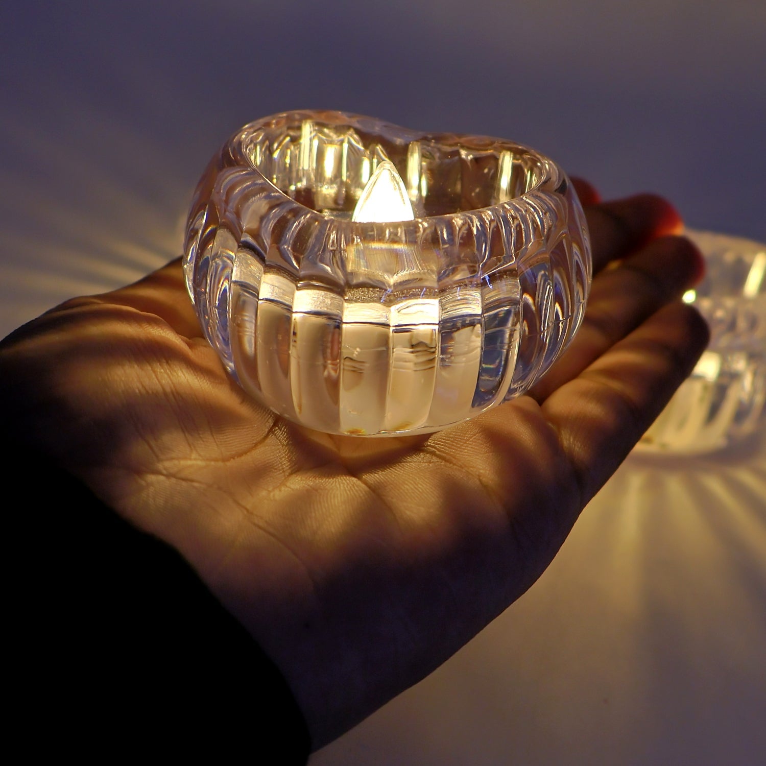 LED flameless candle with crystal-effect heart shape detail