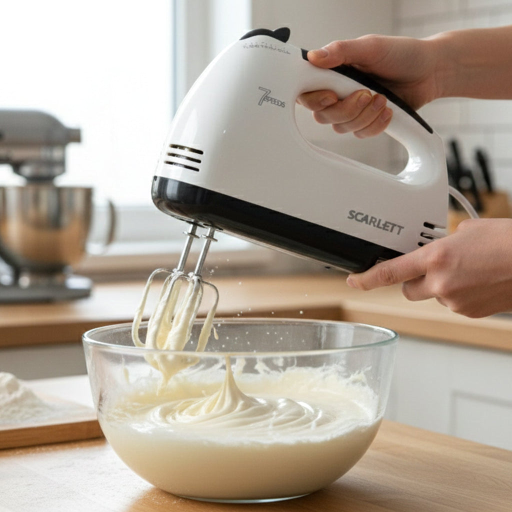 Stainless steel beaters included with electric hand mixer for effective mixing