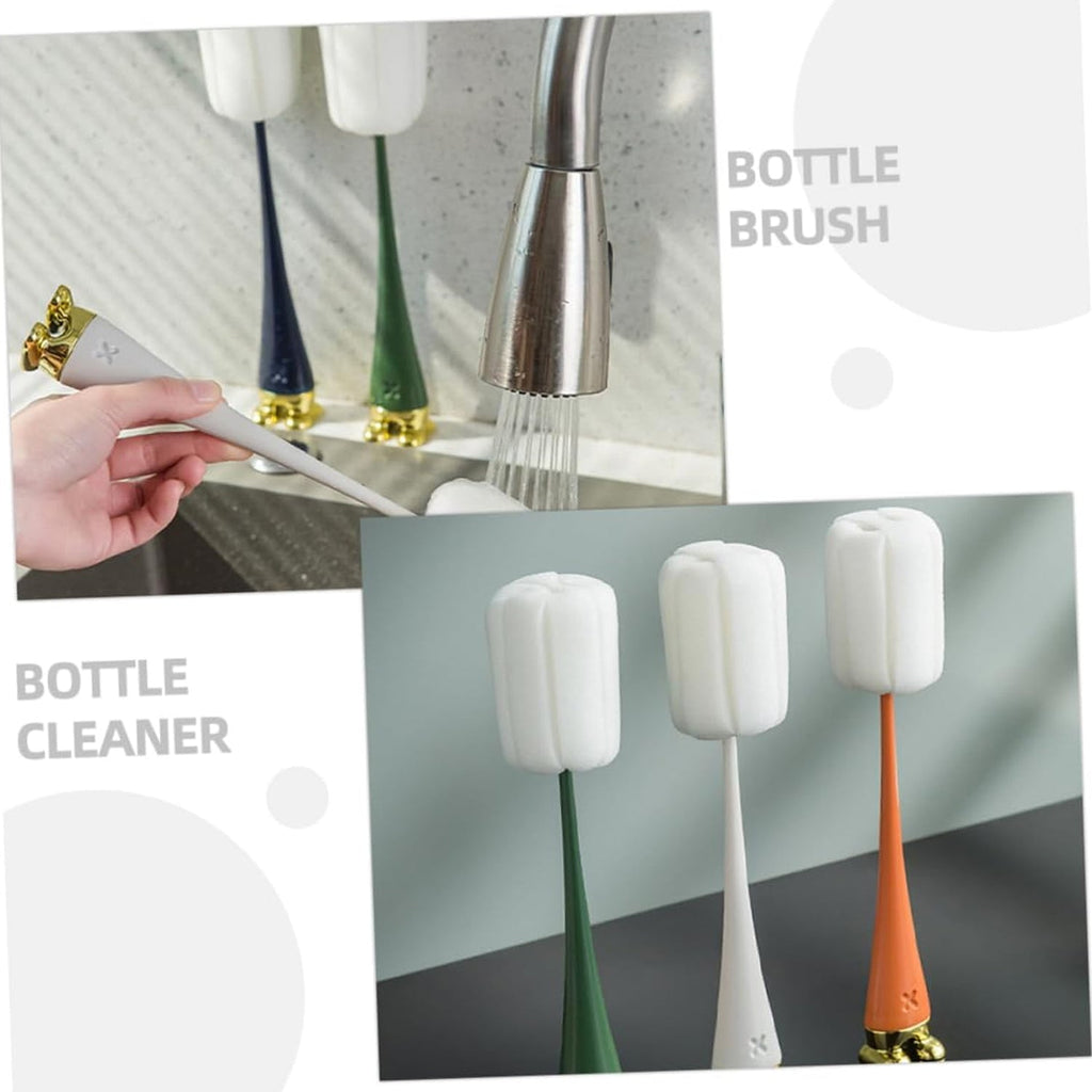 Long handle bottle brush easily cleaning the inside of a wide-mouth mug.
