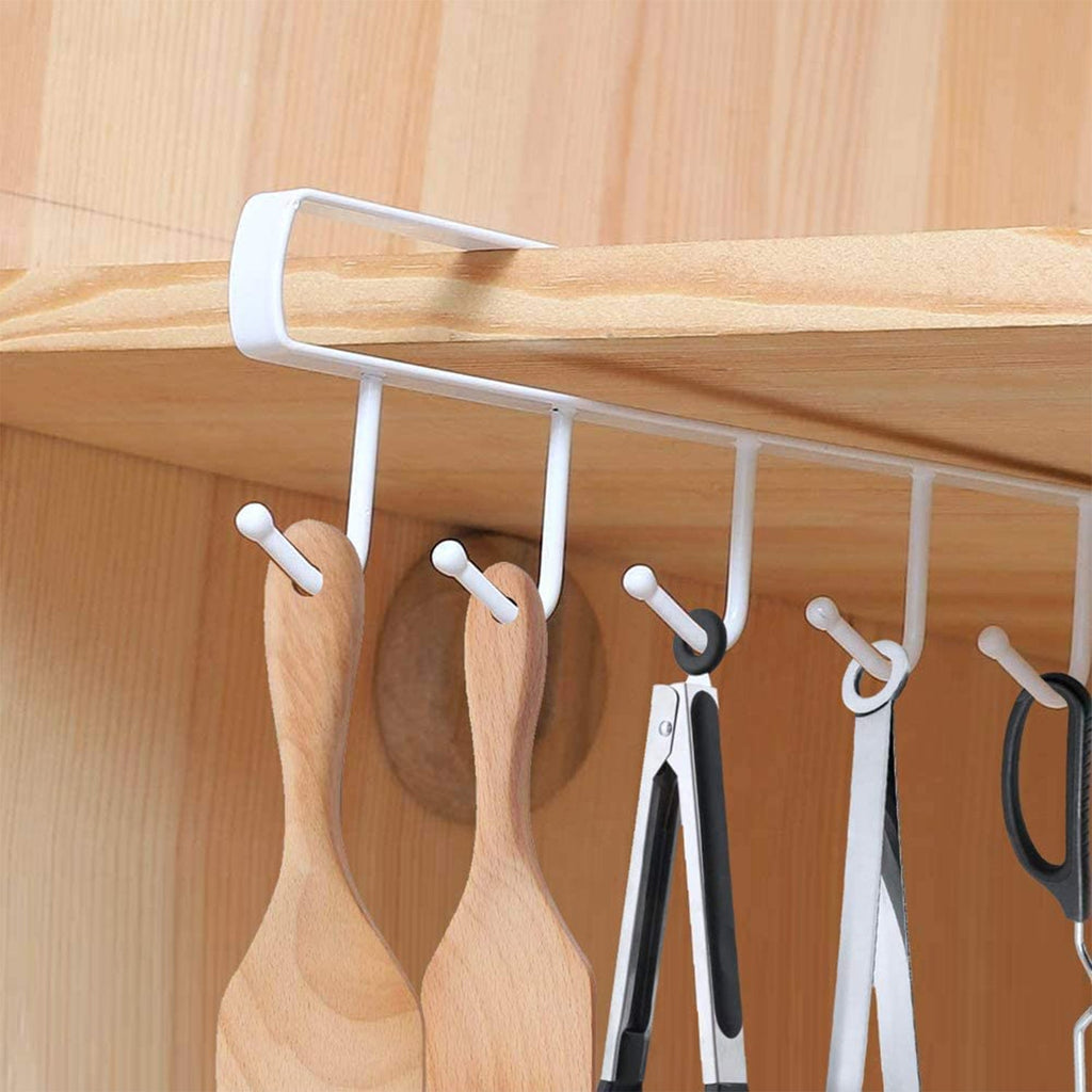 Simple sliding installation of the metal under-shelf rack onto cabinet shelf