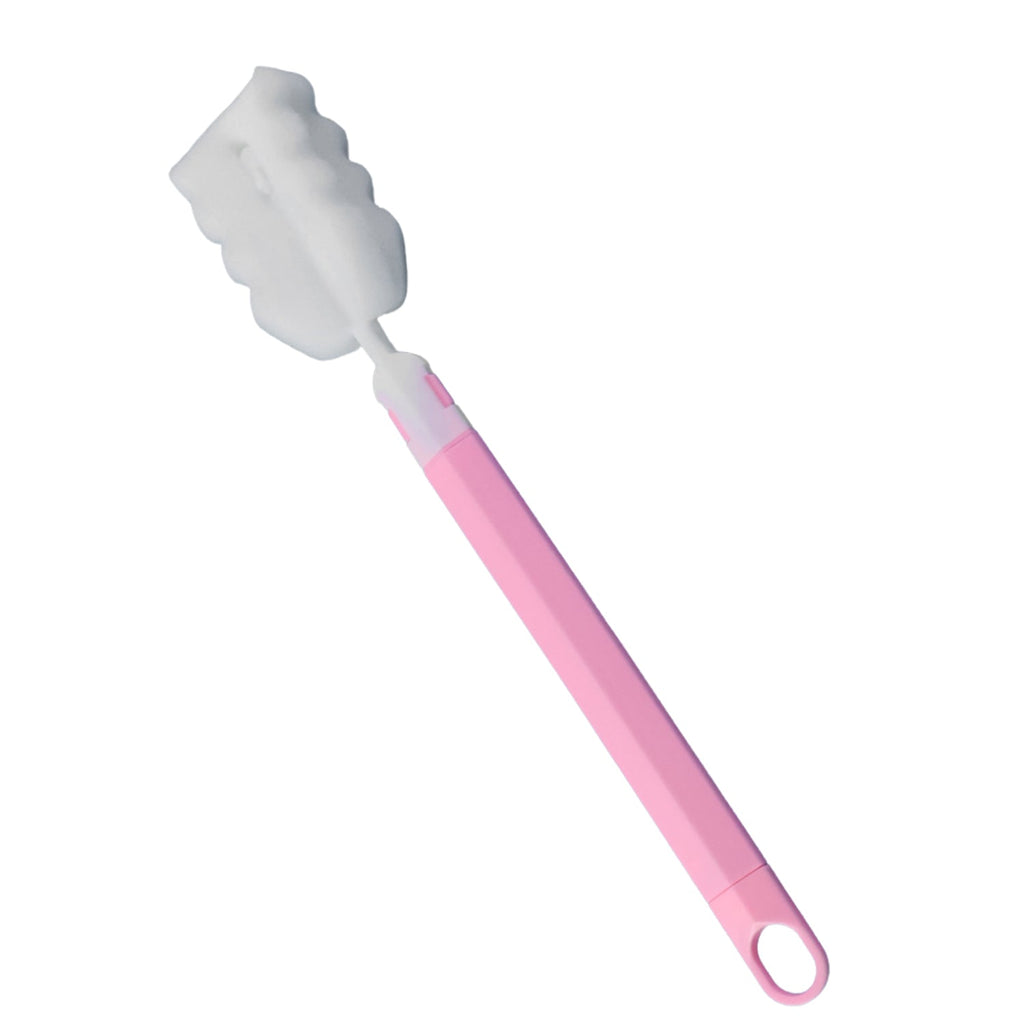 Silicone bottle cleaning brush with comfortable grip and hanging hole for storage.