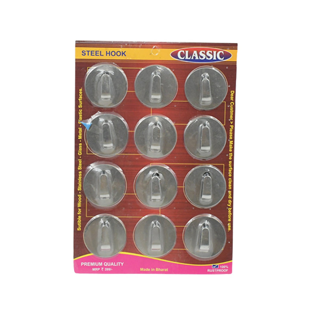 Easy-install self-adhesive steel hooks, ideal for home and office.