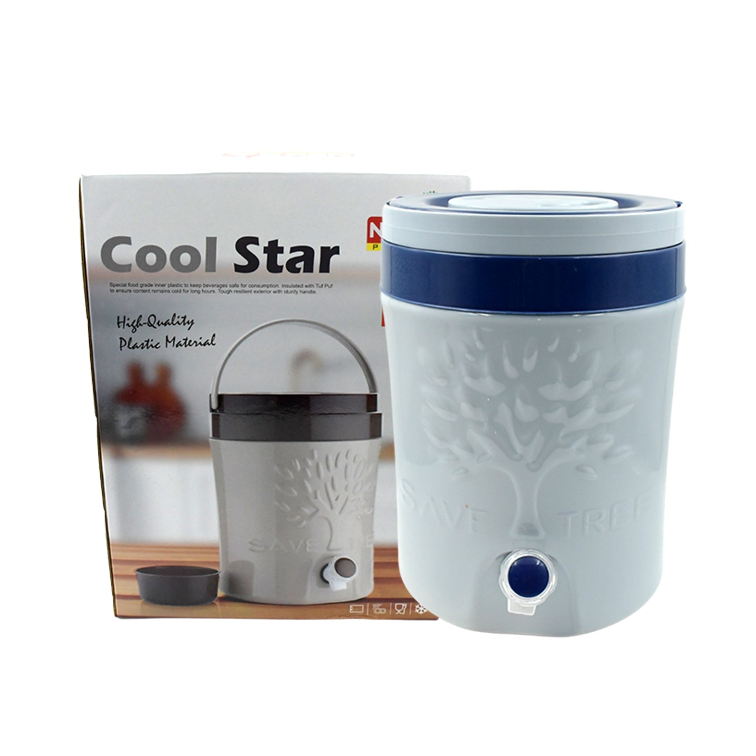 Insulated plastic water jug 5000ml, ready for use at home or on a picnic.