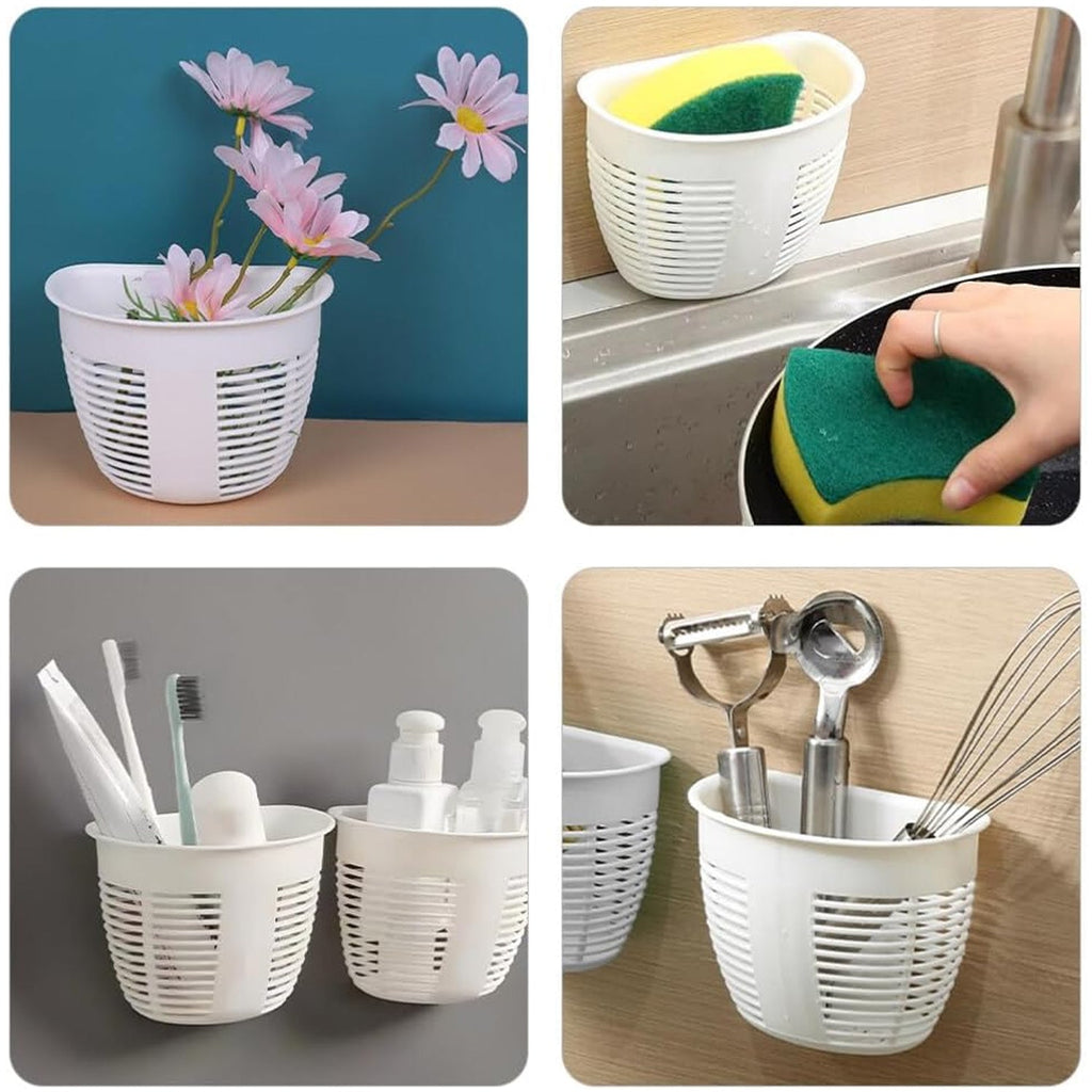 Diagram showing the dimensions of the compact hanging plastic storage basket.
