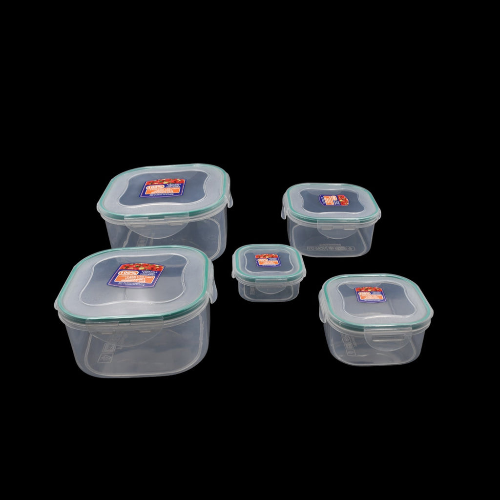Organized fridge interior with Tidy Table 5-piece food storage containers.