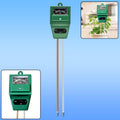 A 3-in-1 soil pH meter showing its probe and display for moisture, light, and pH levels.