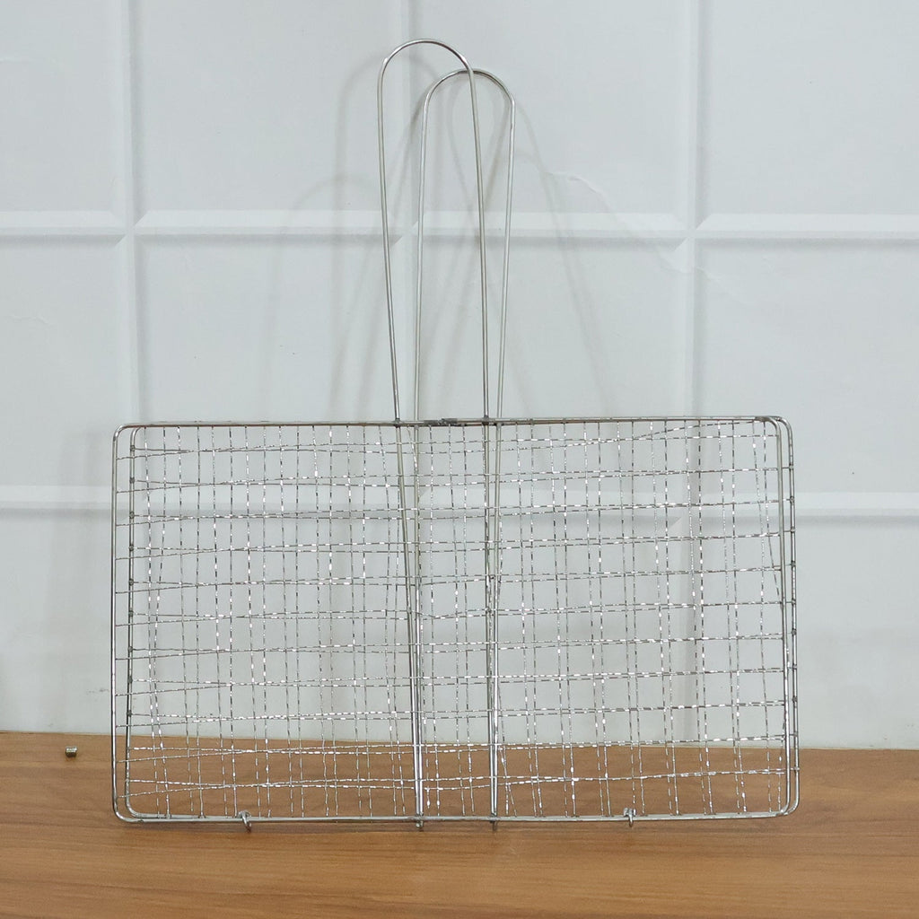 Heavy-duty stainless steel grill basket suitable for camping and picnics