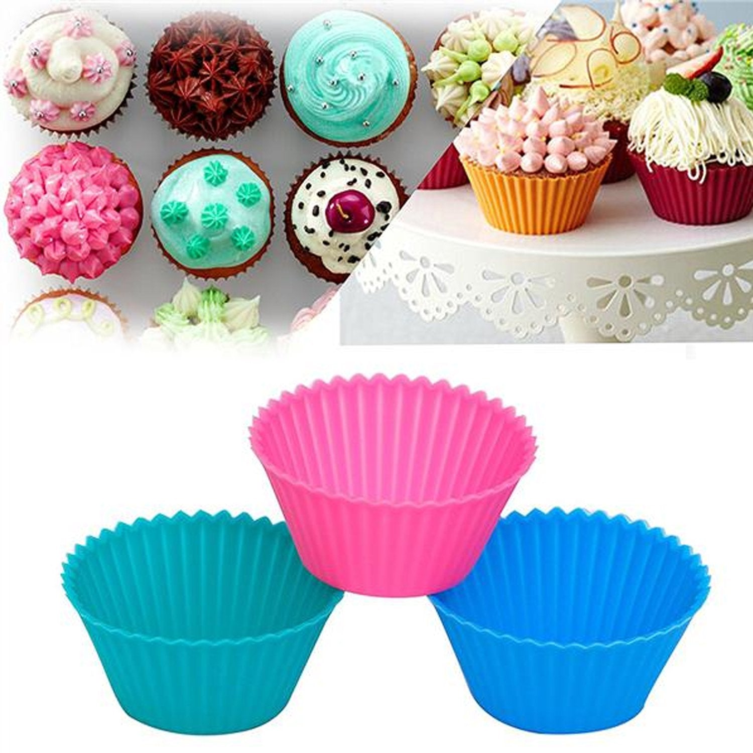 Close-up of the non-stick surface of a vibrant silicone cupcake mould.