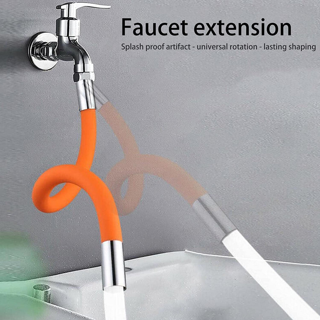 Flexible water tap extender shown with its packaging and universal connector.