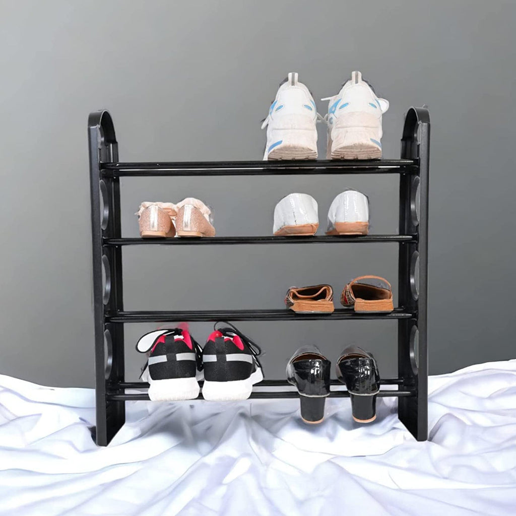 Front view of the space-efficient 4-shelf shoe rack, ideal for decluttering entryways.