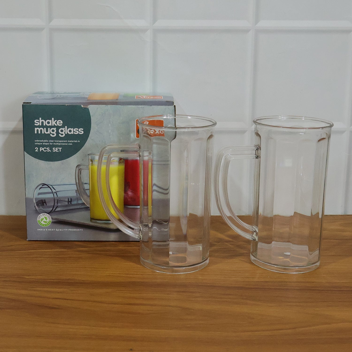 Set of two 400ml plastic mugs, clean and transparent for beverages