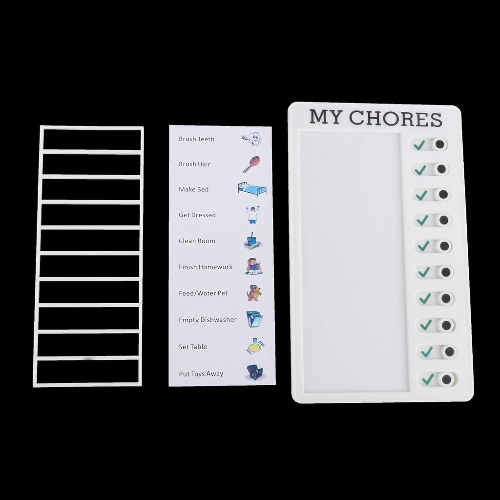 Child using the chore note board to track their daily responsibilities.