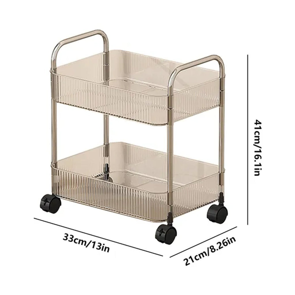 Compact 2 tier rolling storage cart showing open basket frame design