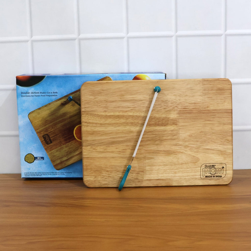 Complete wooden cutting board set with stainless steel knife included