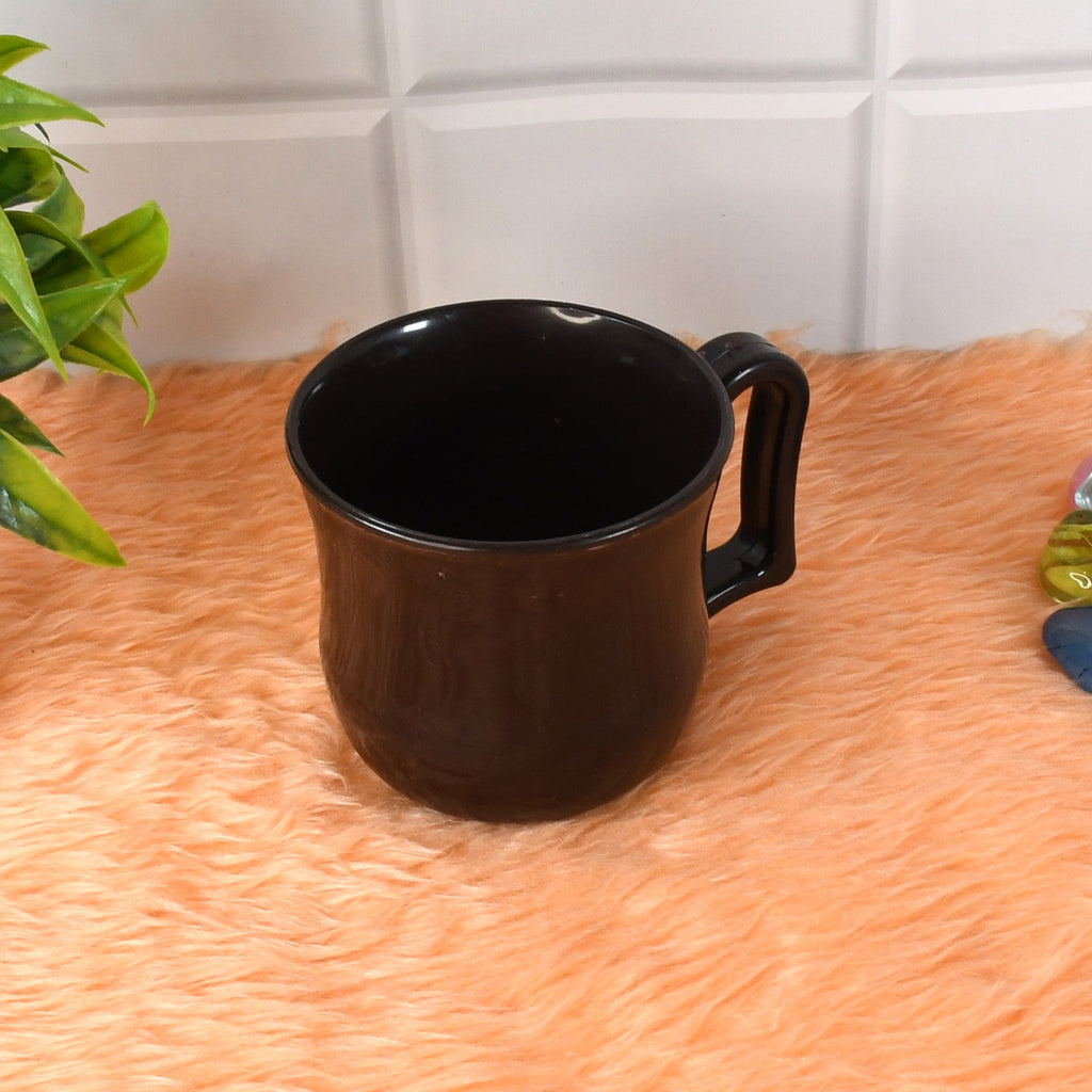 Stack of lightweight plastic mugs, demonstrating their compact and space-saving design.
