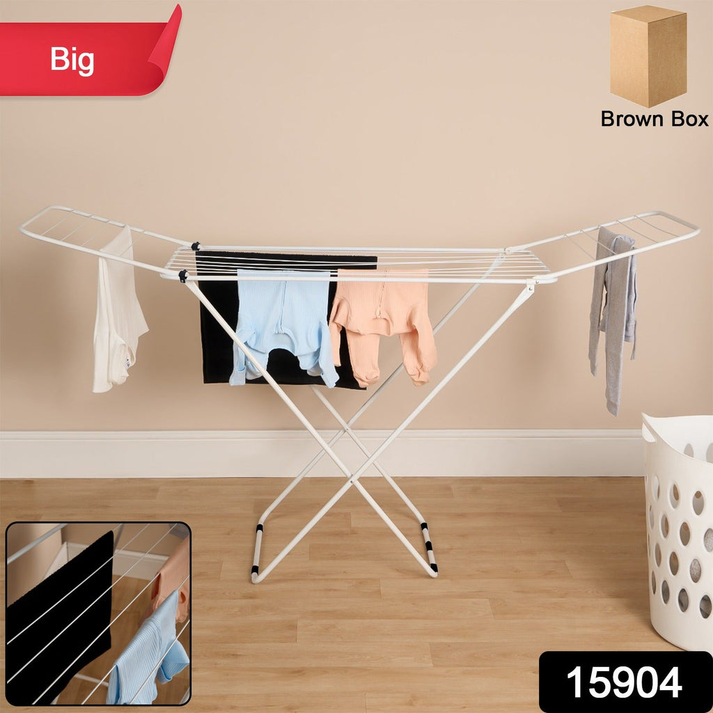 Butterfly clothes drying stand showing compact fold and unfold feature