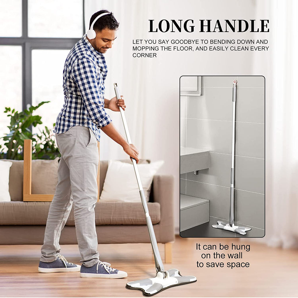 X-shape mop designed for easy and effective floor cleaning in various rooms.