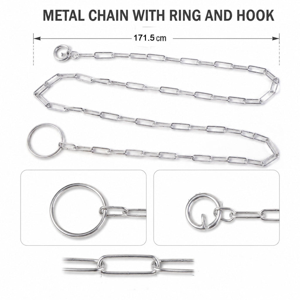 Stainless steel dog chain leash measuring 67 inches in size