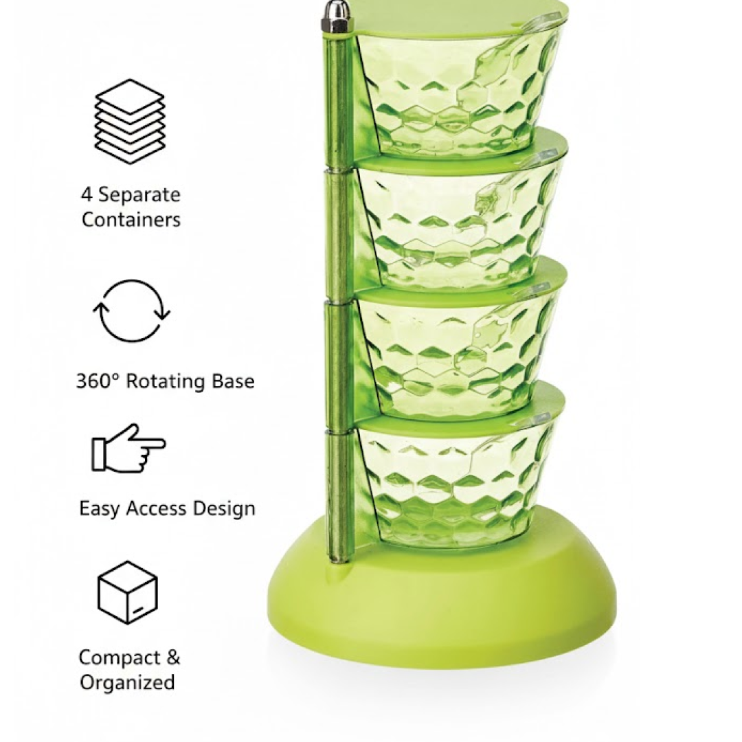 Transparent food grade plastic jars for spices and condiments.