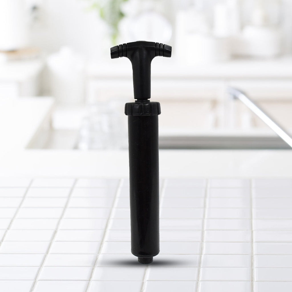 Handheld air pump with flexible hose for easy inflation.