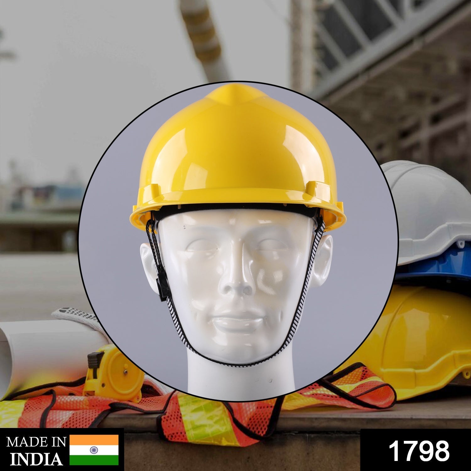 Close-up of a durable yellow plastic Construction Hard Hat.