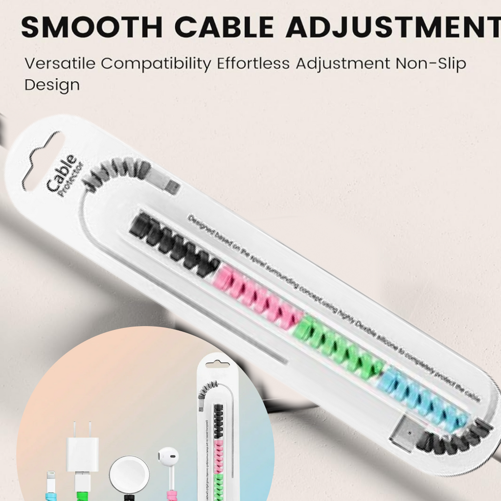 Illustrated guide showing the easy installation of a spiral cable protector.