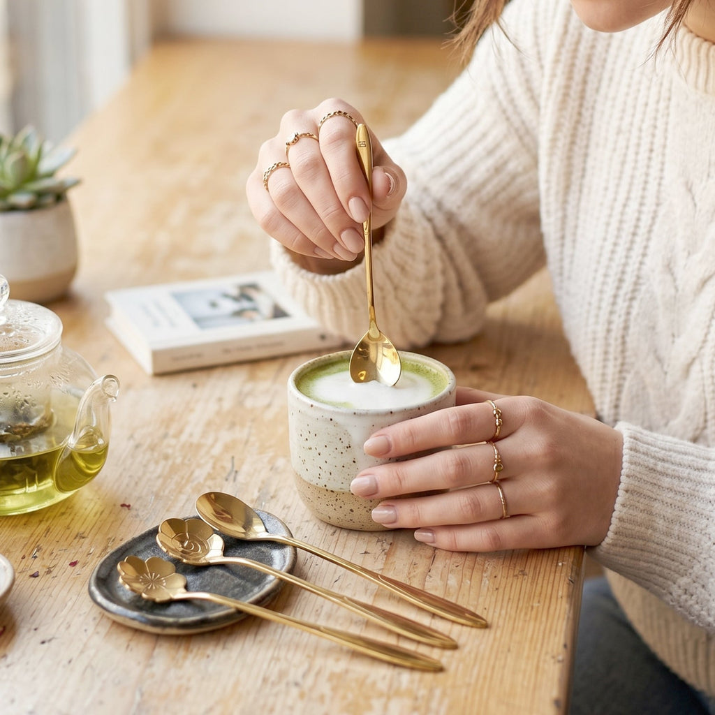 Elegant golden spoons suitable for dessert or tea use