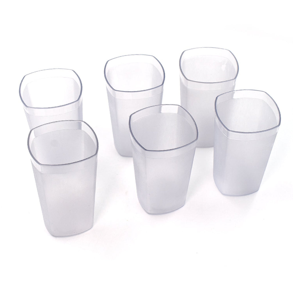 The Ganesh 350ml unbreakable plastic drinking glasses set from an elevated perspective.