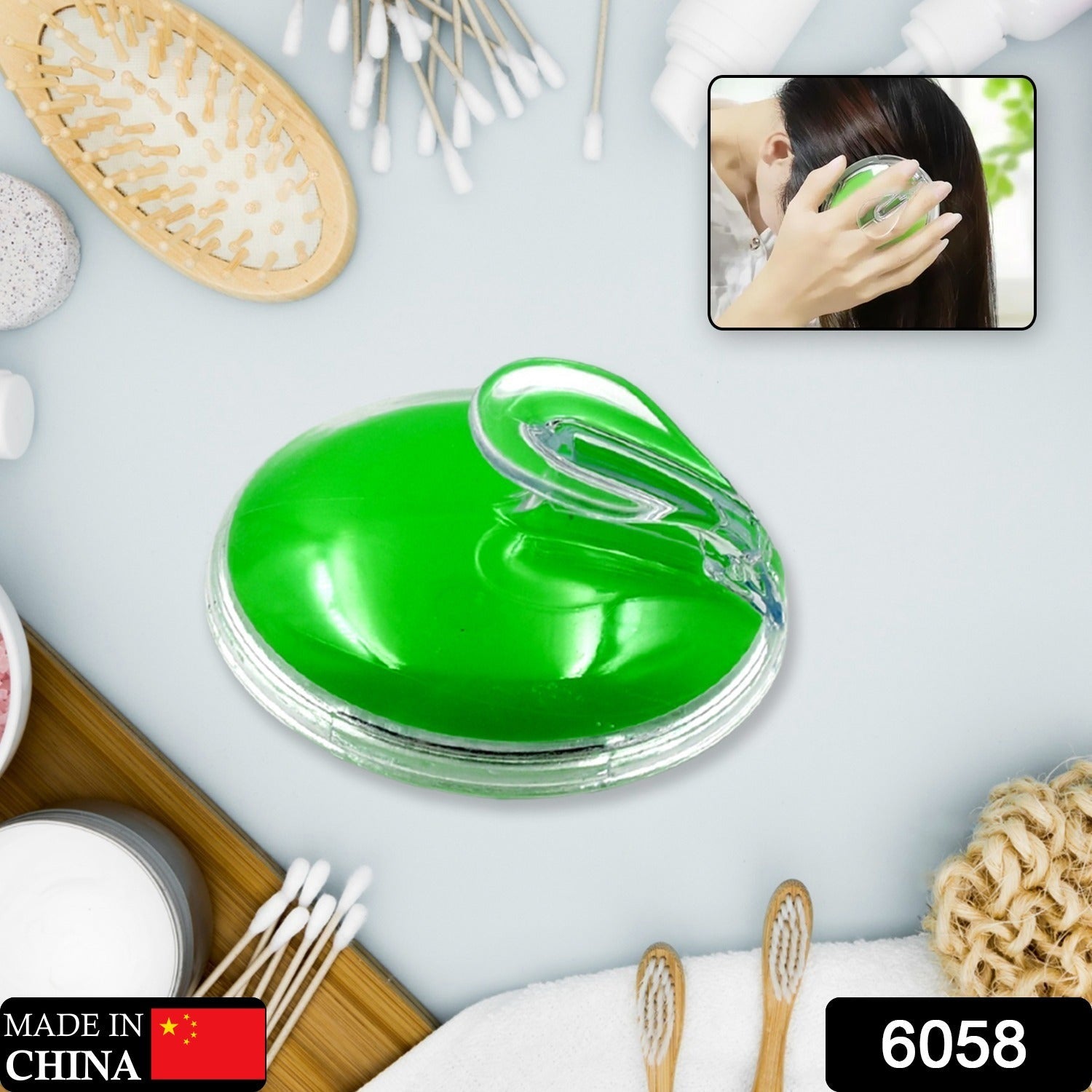 Unisex head massager tool displayed from a side view.