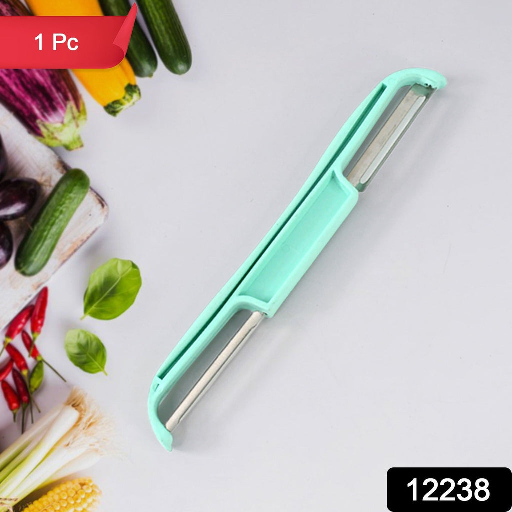 Close-up of sharp stainless steel blade on double side potato peeler