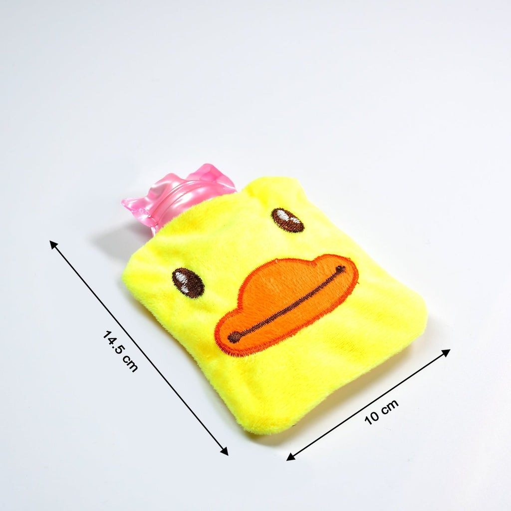 Yellow duck hot water bag for soothing menstrual cramps.