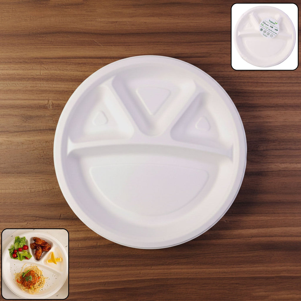 4 compartment disposable food serving plate showing separate meal sections