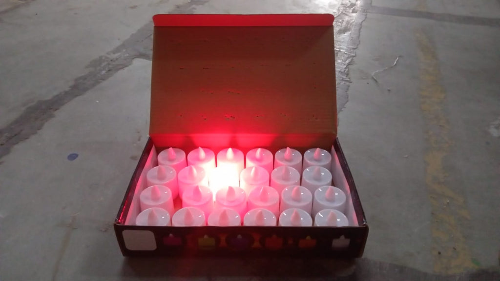 Durable plastic red LED tea light candles, safe and reusable.
