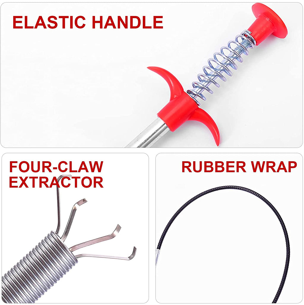 Close-up of the drain cleaner tool's grabber claw, ideal for hair and debris removal.