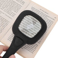 Handheld LED magnifying glass illuminating a coin for detailed inspection.