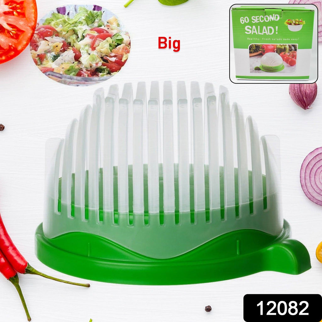 Hands demonstrating the use of the 60 Seconds Salad Cutter Bowl for quick slicing.