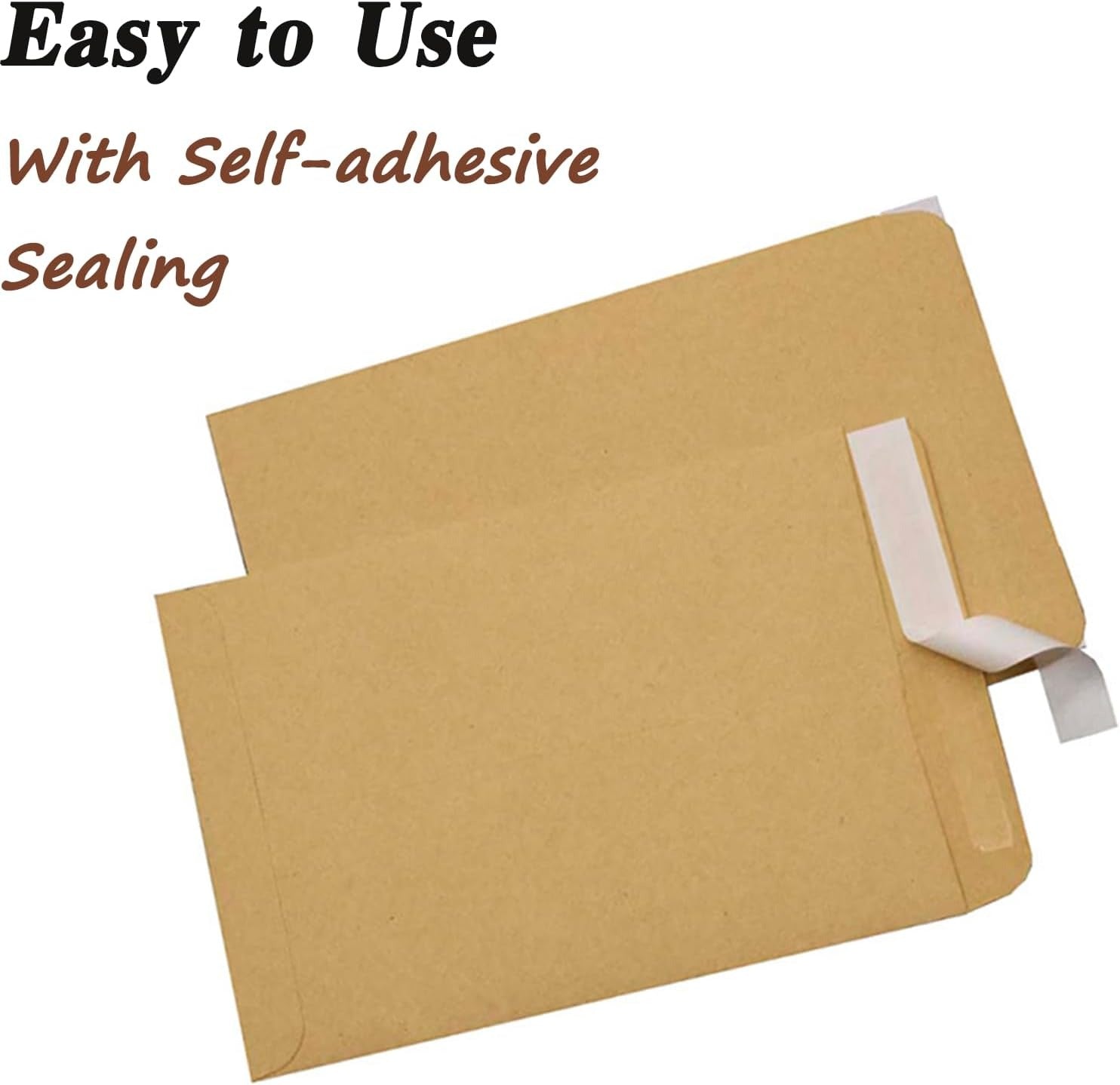 Close-up of a self-seal kraft envelope being opened, showing the adhesive strip.