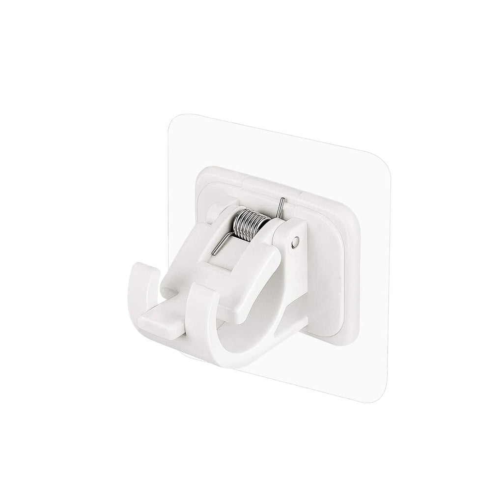 Wall-mounted adhesive towel holder showing towel rod and hooks