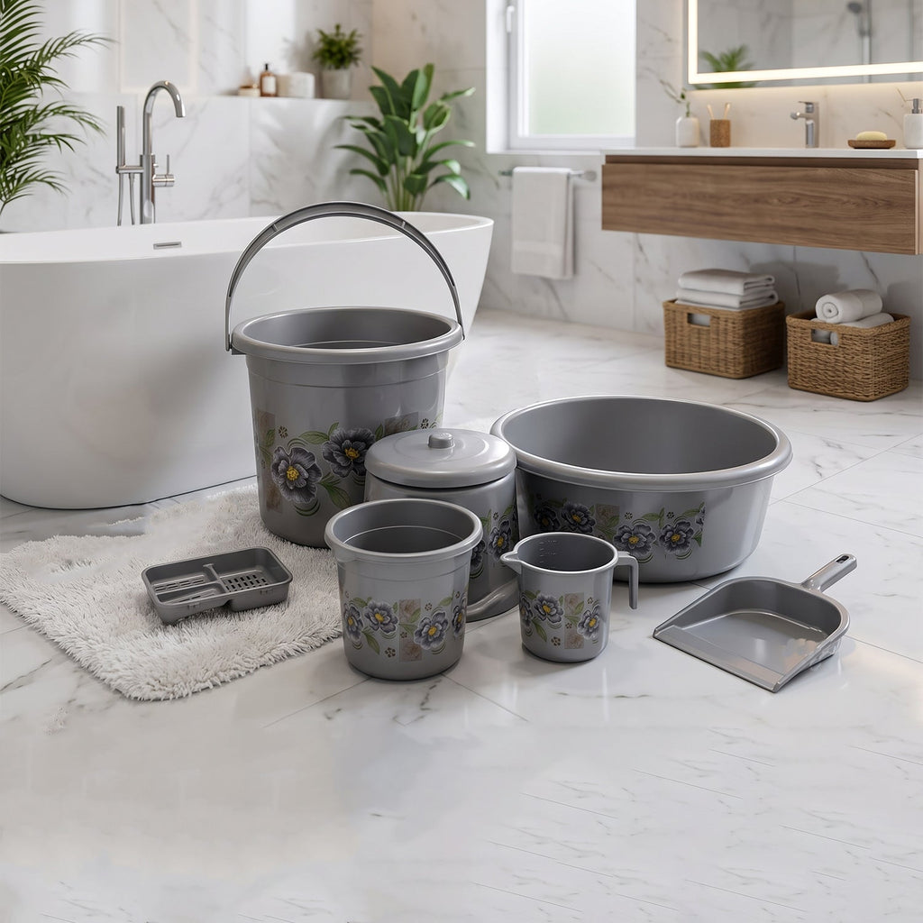 7-Piece Bathroom Set – Durable Plastic Organiser | VelvetBubbles